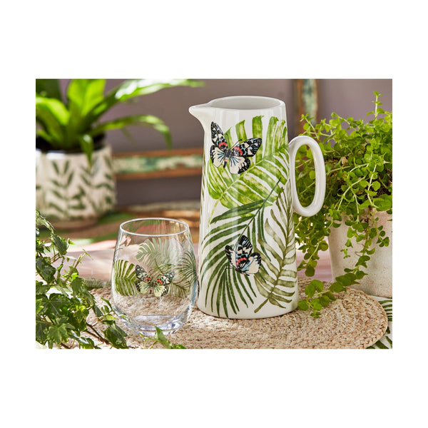 Palm + Butterfly Pitcher Multi Earthenware Summer