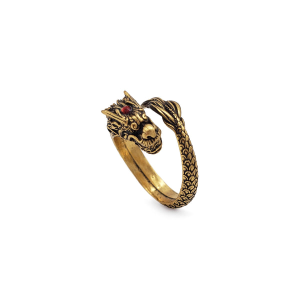 Dragon Ring - Antiqued Gold Finish - Adjustable