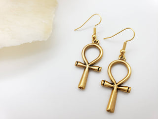 Egyptian Ankh Earrings - Large Gold Finish