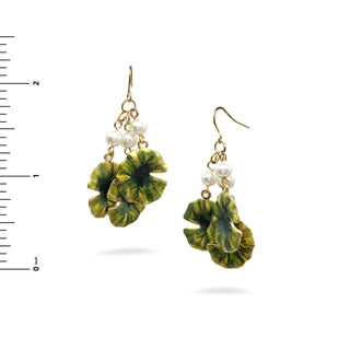 Monet Lily Pad with Faux Pearl Earring - Triple Drop