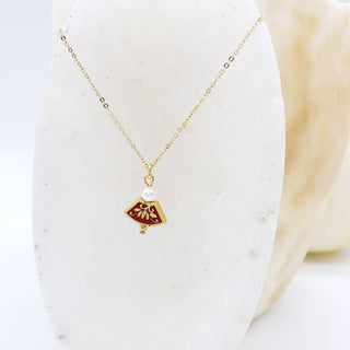 Asian Golden Lotus Pendant with Pearl