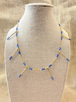 Dainty Beaded Blue & Gold Necklace