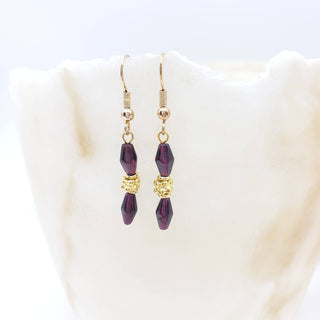 Garnet and Gold Single Drop Earrings