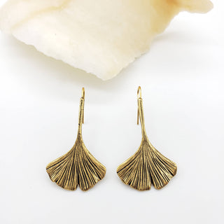 Ginkgo Leaf Earrings - Antique Gold Plated