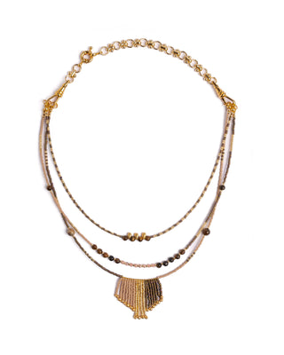 Handwoven Miyuki and Gem Fringe Layering Necklace (Blush)