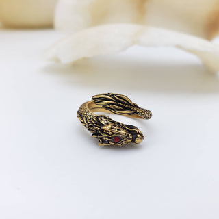 Dragon Ring - Antiqued Gold Finish - Adjustable