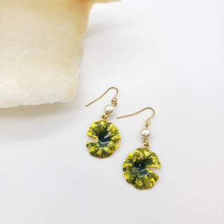 Monet Lily Pad with Faux Pearl Earring