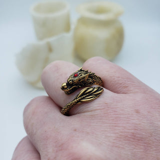 Dragon Ring - Antiqued Gold Finish - Adjustable