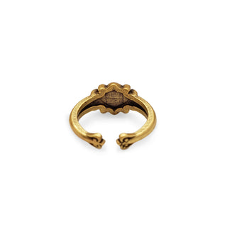 Tudor Eworth Ornate Ring with Emerald Adjustable Gold Finish