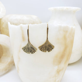 Ginkgo Leaf Earrings - Antique Gold Plated
