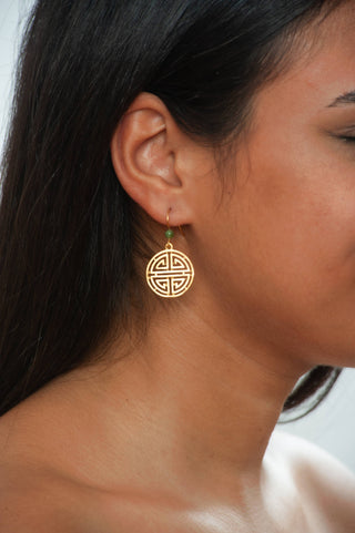 Shou Symbol with Jade Earrings - Ancient Chinese Inspired