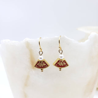 Asian Golden Lotus Earring with Pearl