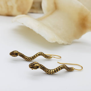 Egyptian Snake Earrings - Antique Gold Finish