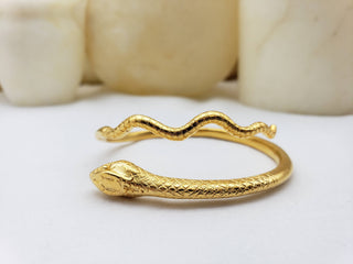 Egyptian Snake Cuff Bracelet - Adjustable: Antique Silver