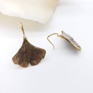 Ginkgo Leaf Earrings - Antique Gold Plated