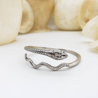 Egyptian Snake Cuff Bracelet - Adjustable: Antique Silver