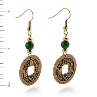I Ching Coin with Jade Earrings - Ancient Chinese Inspired