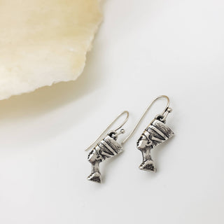 Egyptian Nefertiti Earrings - Antiqued Silver