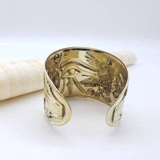 Wide Egyptian Eye Bangle Brass - Adjustable