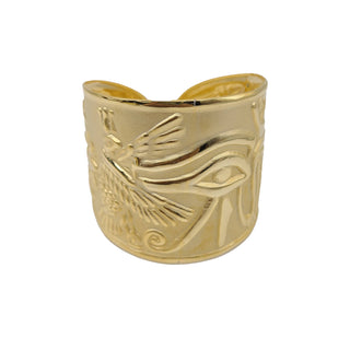 Wide Egyptian Eye Bangle Gold Plated Brass - Adjustable