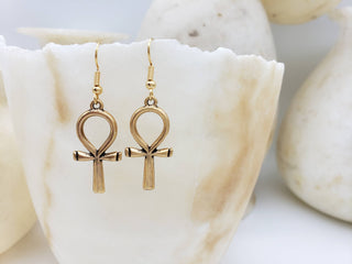 Egyptian Ankh Earrings - Large Gold Finish
