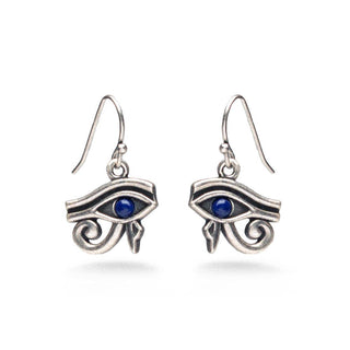 Egyptian Eye of Horus Earrings w/ Lapis, antiqued silver