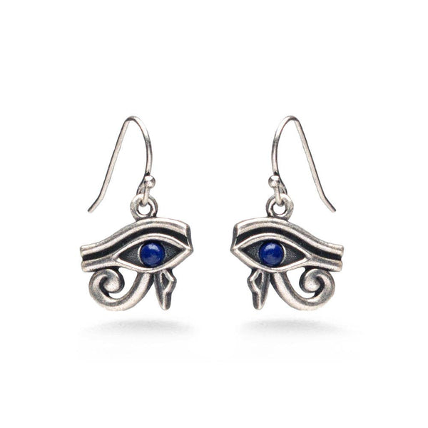 Egyptian Eye of Horus Earrings w/ Lapis, antiqued silver
