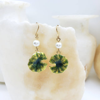 Monet Lily Pad with Faux Pearl Earring