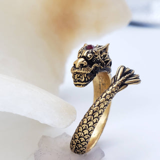 Dragon Ring - Antiqued Gold Finish - Adjustable