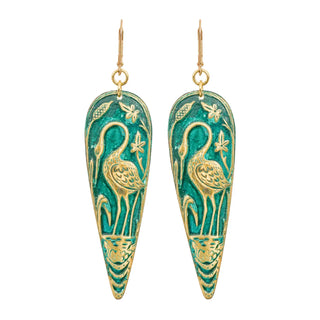 Teal Crane Earrings