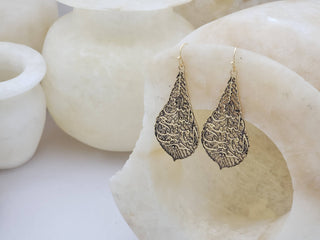 Calligraphy Leaf Earrings - Islamic Art Inspired