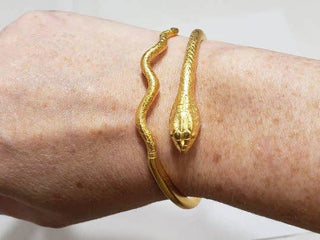 Egyptian Snake Cuff Bracelet - Adjustable: Antique Gold