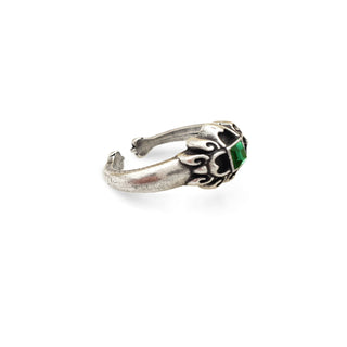 Tudor Eworth Ornate Ring with Emerald - Silver Finish