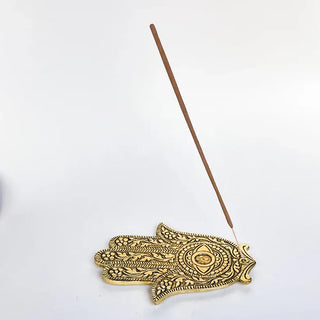 Gold Hamsa Hand Incense Holder – 5.25", Metal