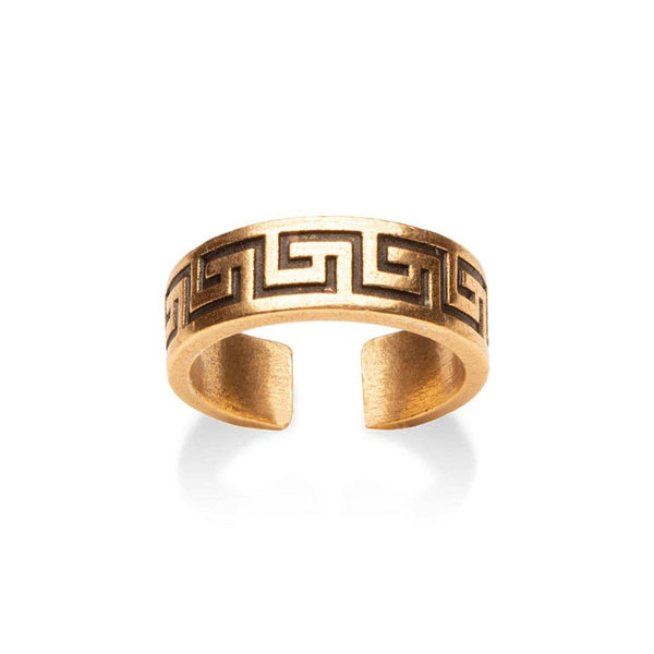 Classical Meander Ring - Antiqued Gold - Adjustable