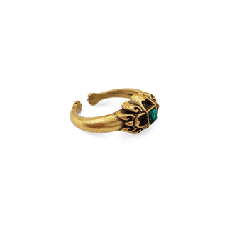 Tudor Eworth Ornate Ring with Emerald Adjustable Gold Finish