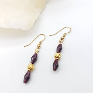 Garnet and Gold Single Drop Earrings