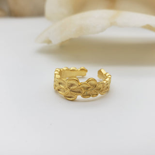 Asian Floral Ring - Bright Gold - Adjustable