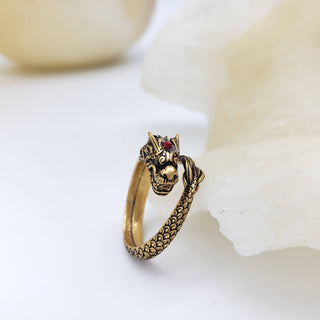 Dragon Ring - Antiqued Gold Finish - Adjustable