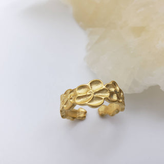 Asian Floral Ring - Bright Gold - Adjustable