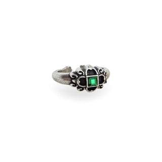 Tudor Eworth Ornate Ring with Emerald - Silver Finish