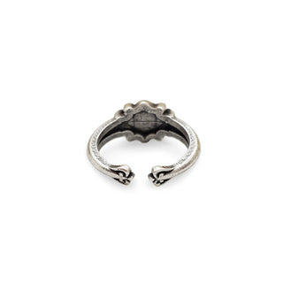 Tudor Eworth Ornate Ring with Emerald - Silver Finish