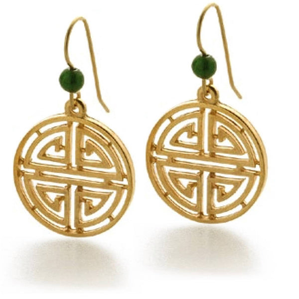 Shou Symbol with Jade Earrings - Ancient Chinese Inspired