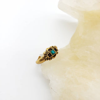 Tudor Eworth Ornate Ring with Emerald Adjustable Gold Finish