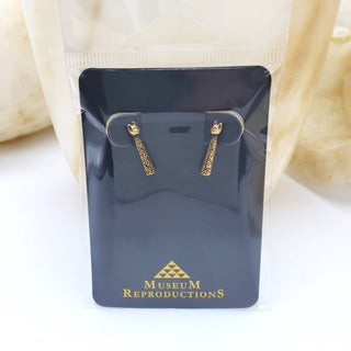 Egyptian Mummy Cat Post Earrings - Antique Gold Finish