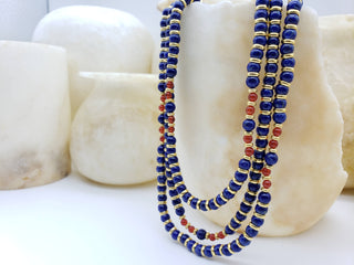 Nefertari Triple Strand Necklace with Lapis and Carnelian