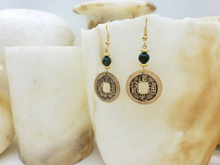 I Ching Coin with Jade Earrings - Ancient Chinese Inspired