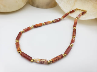 Agate Beaded Necklace - Orange Colorful