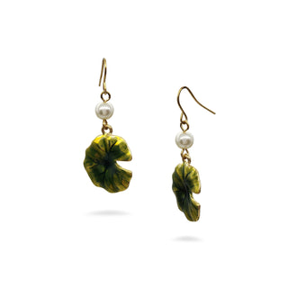 Monet Lily Pad with Faux Pearl Earring