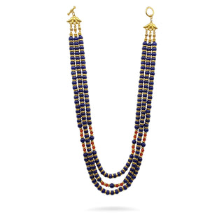 Nefertari Triple Strand Necklace with Lapis and Carnelian